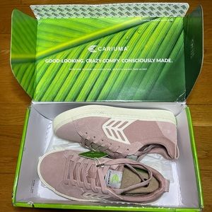 Cariuma PRO Skate, rose suede, and canvas ivory logo sneaker.